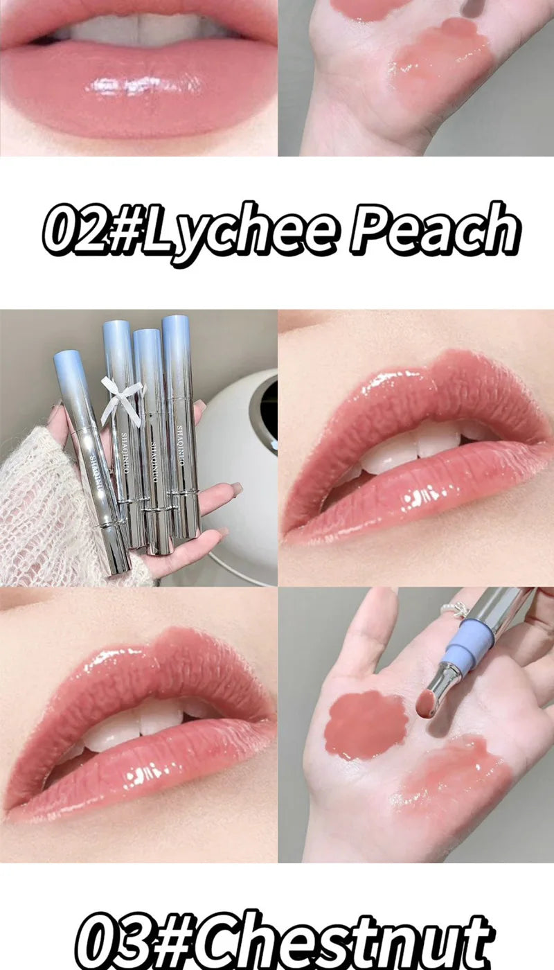 Brillo Labial con Esencia Acuosa de Espejo, Larga Duración, No Pegajoso, Voluminizador, Brillo Labial Líquido, Esmalte Labial en Gel, Maquillaje Hidratante, Tinte Labial