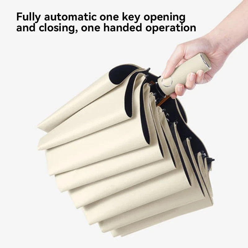 Paraguas automático, paraguas para el sol, apertura automática, plegable, grueso y duradero, con cubierta de vinilo resistente a los rayos UV, para sol y lluvia