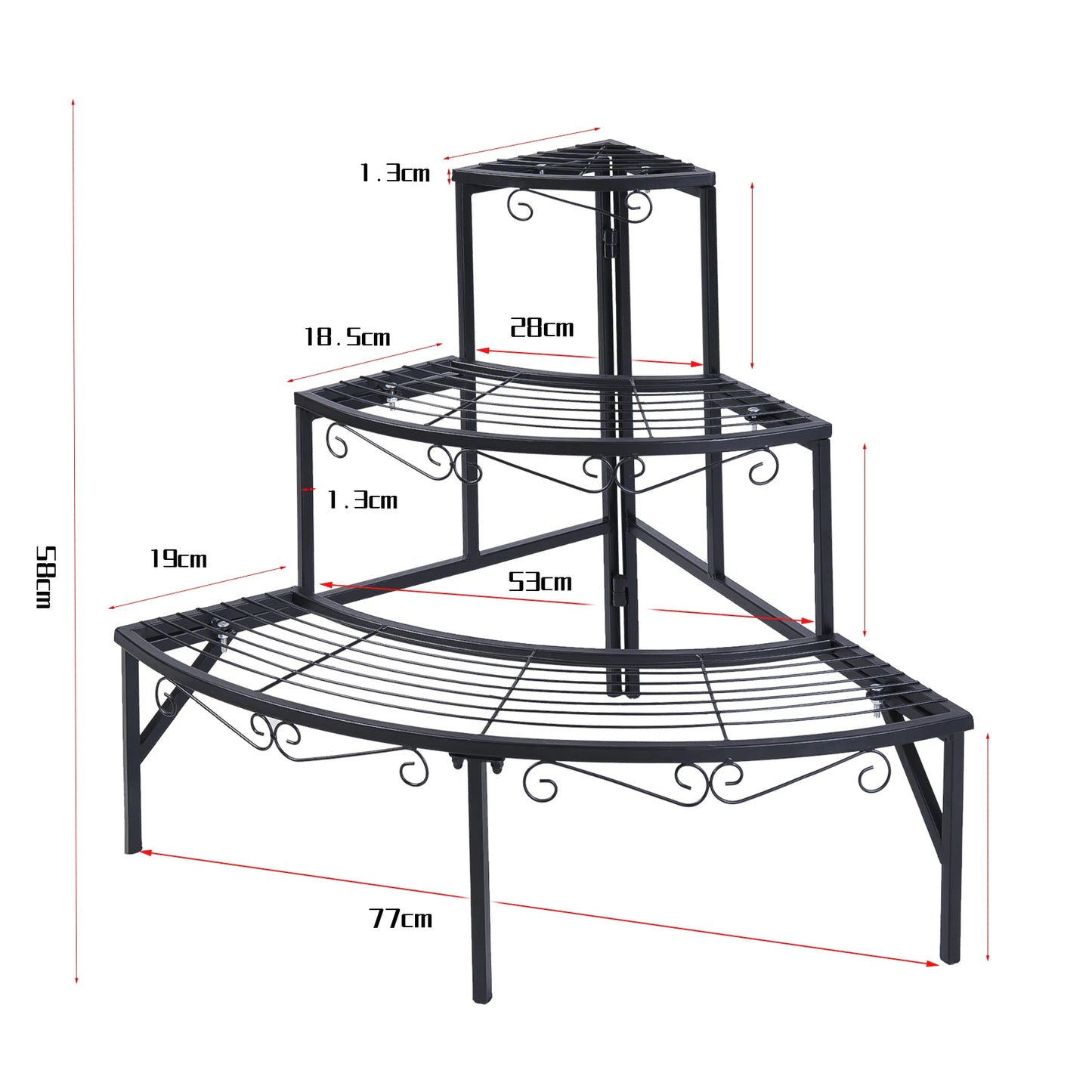 Soporte para plantas y macetas de interior y exterior, soporte de exhibición de estante esquinero para macetero redondo de 3 niveles de Metal para jardín