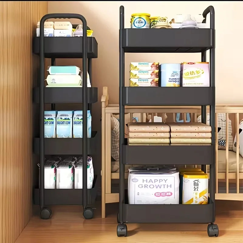 Carrito de almacenamiento de 4 niveles - carrito rodante multifuncional, adecuado para la cocina, el baño, la habitación de los niños, el dormitorio y más