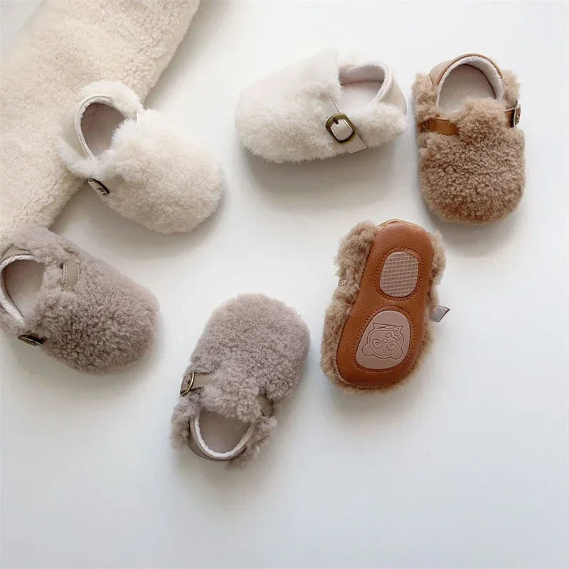 Otoño Invierno, zapatos para bebés, niños y niñas, zapatos gruesos de felpa para bebés, zapatos cómodos de suela blanda para niños pequeños, zapatos para caminar