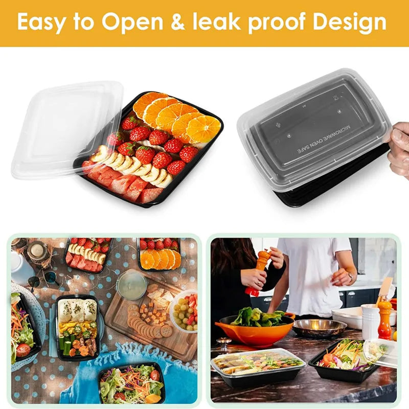 Paquete de 15 contenedores de preparación de comidas, contenedores de almacenamiento de alimentos seguros para microondas con tapas, fiambrera Bento de plástico apilable desechable