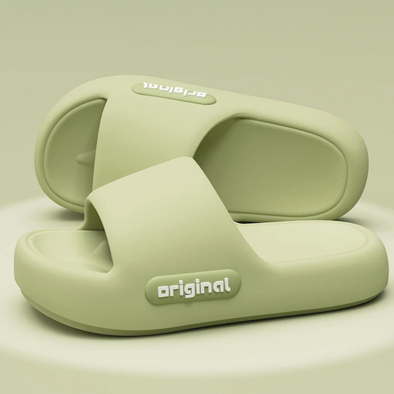 Zapatillas de nube con parte inferior gruesa, sandalias de plataforma con estampado de letras a la moda para mujer, cómodas chanclas de almohada de playa de suela suave 2025