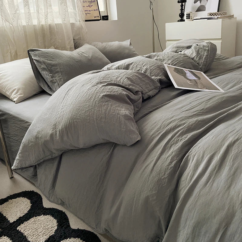 Juegos de fundas de edredón gris oscuro a la moda, fundas de edredón cepilladas, juegos de cama individual doble Queen, funda de almohada para niños, funda de edredón sólida