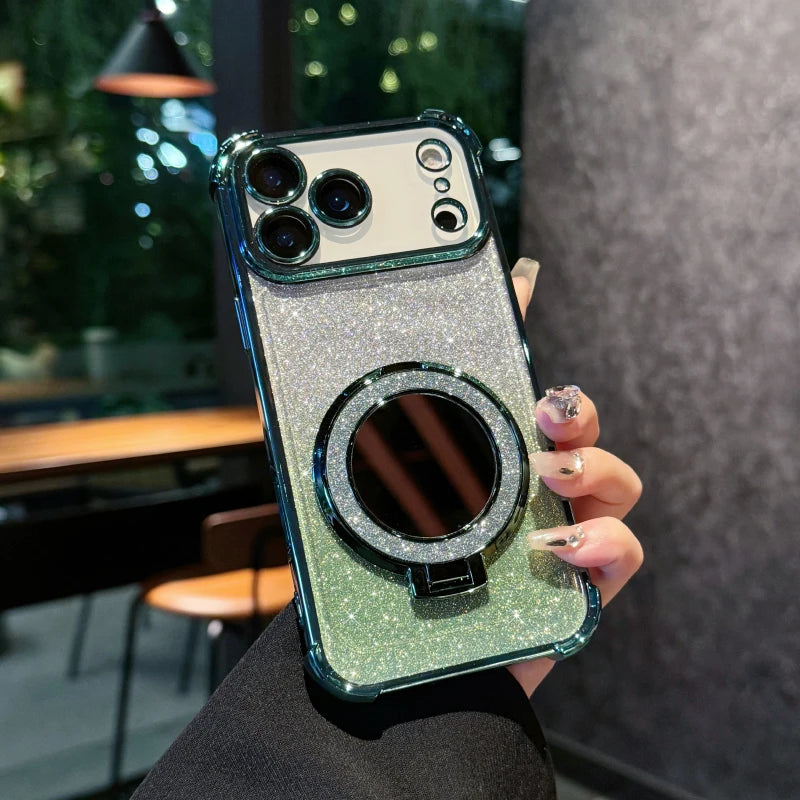 Funda Protectora para iPhone 17 Pro Max/17/Air con Espejo de Maquillaje, Diseño Degradado con Brillo, Resistente a Impactos en las Cuatro Esquinas, Material TPU