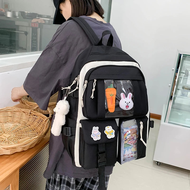 Mochila escolar Kawaii para niños y niñas, conjunto de 4 piezas, mochilas escolares para adolescentes y niñas