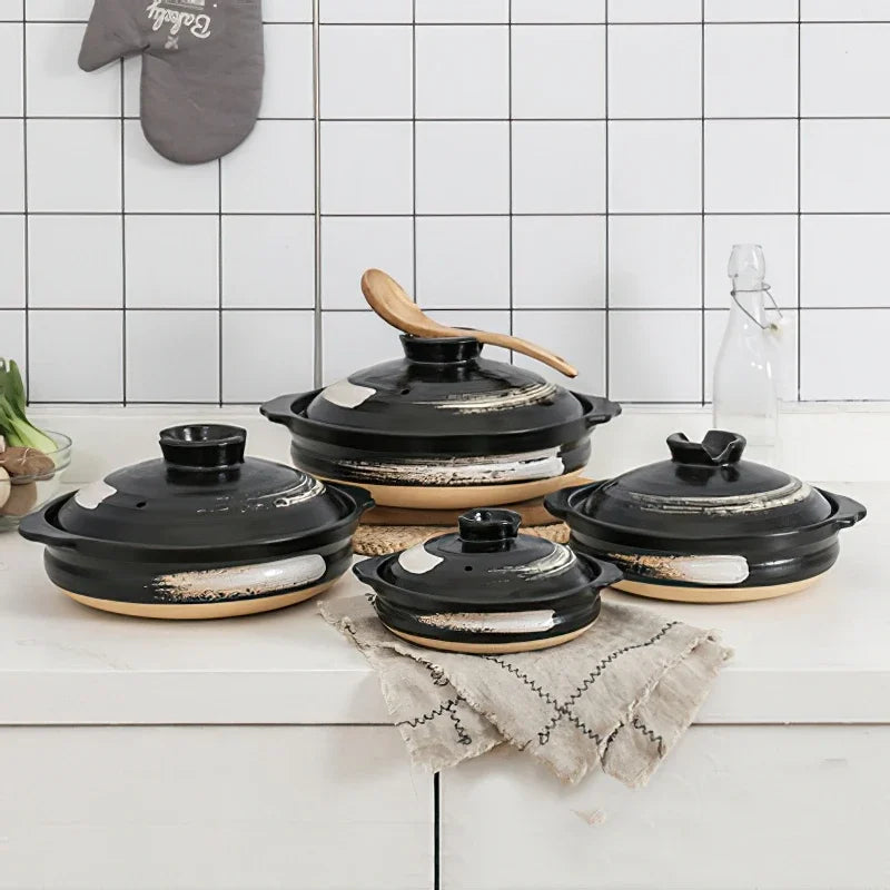 Cazuela de cerámica de estilo japonés, olla pequeña negra, cacerola de arcilla, utensilios de cocina para el hogar, suministros de cocina, olla para sopa, 1 Uds.