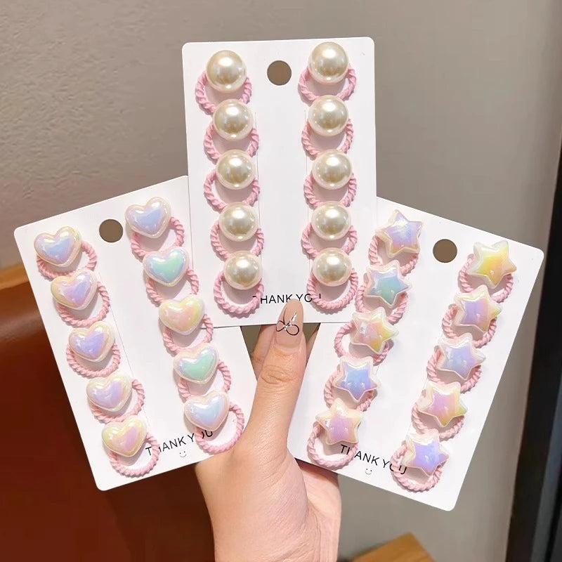 10/20/30 Uds. Lazos para el pelo de perlas para niñas, bandas elásticas para el pelo con forma de corazón y estrella para niños pequeños, sujetador de cola de caballo para niñas