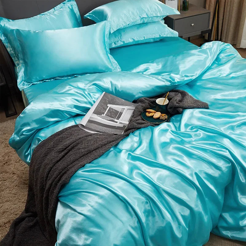 100% juegos de cama de seda pura, funda de edredón de alta gama, funda nórdica, sábanas, fundas de almohada, 4 Uds., juegos de ropa de cama de lujo Natural
