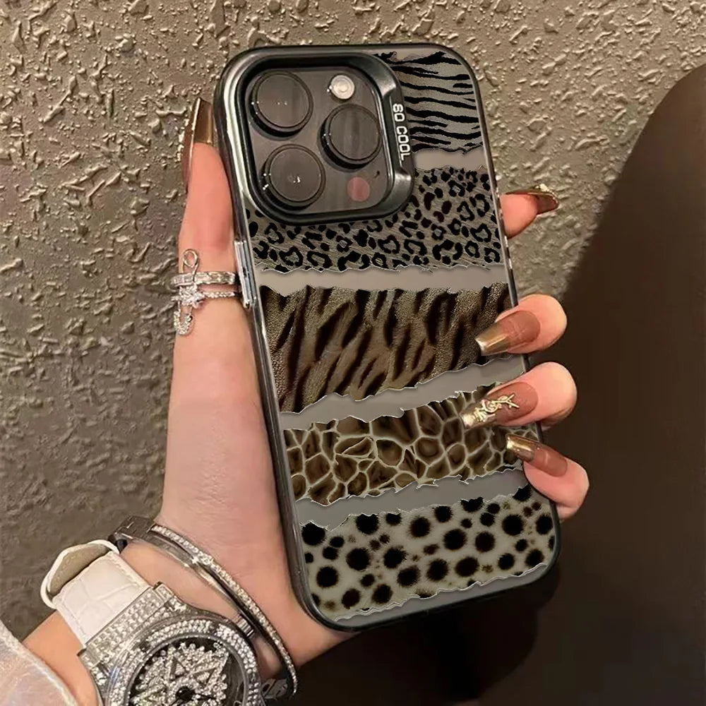 Funda de teléfono con estampado de leopardo para iPhone 16, 13, 15, 14, 11, 12, 17 Pro Max, 16 Pro Max, armadura de parachoques a prueba de golpes, IMD, Funda Coque