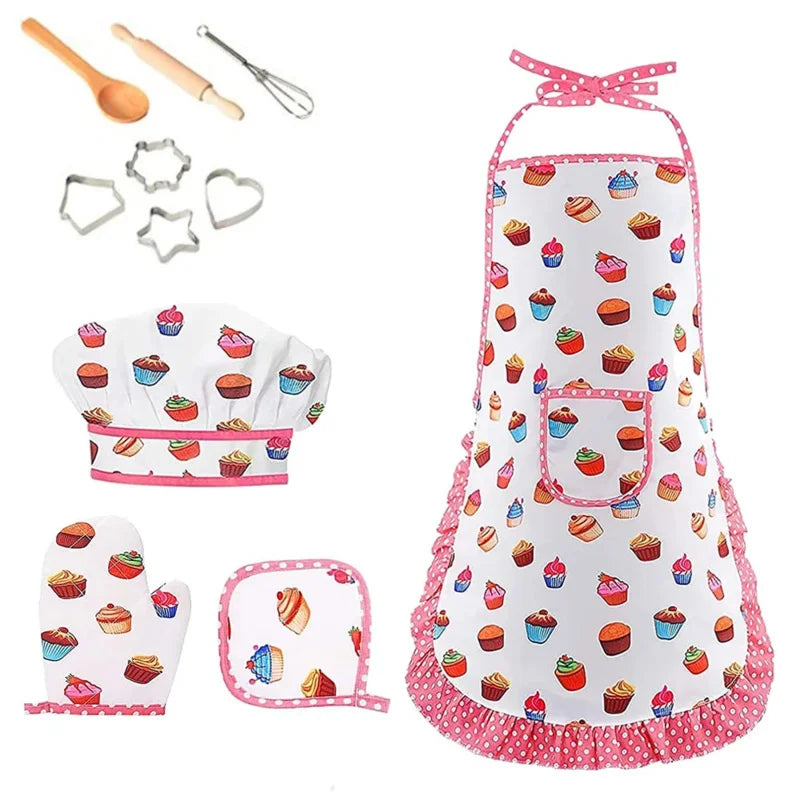 Juguetes de cocina para hornear, juego de simulación, herramientas de cocina, delantal de Chef para niñas pequeñas, disfraz rosa, juguetes educativos de vestir, regalo