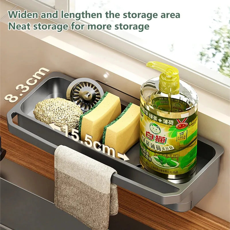Organizador de fregadero de cocina, escurridor, estante autodrenante, soporte de esponja, grifo de paños de cocina, almacenamiento, escurridor de jabón, accesorios de cocina