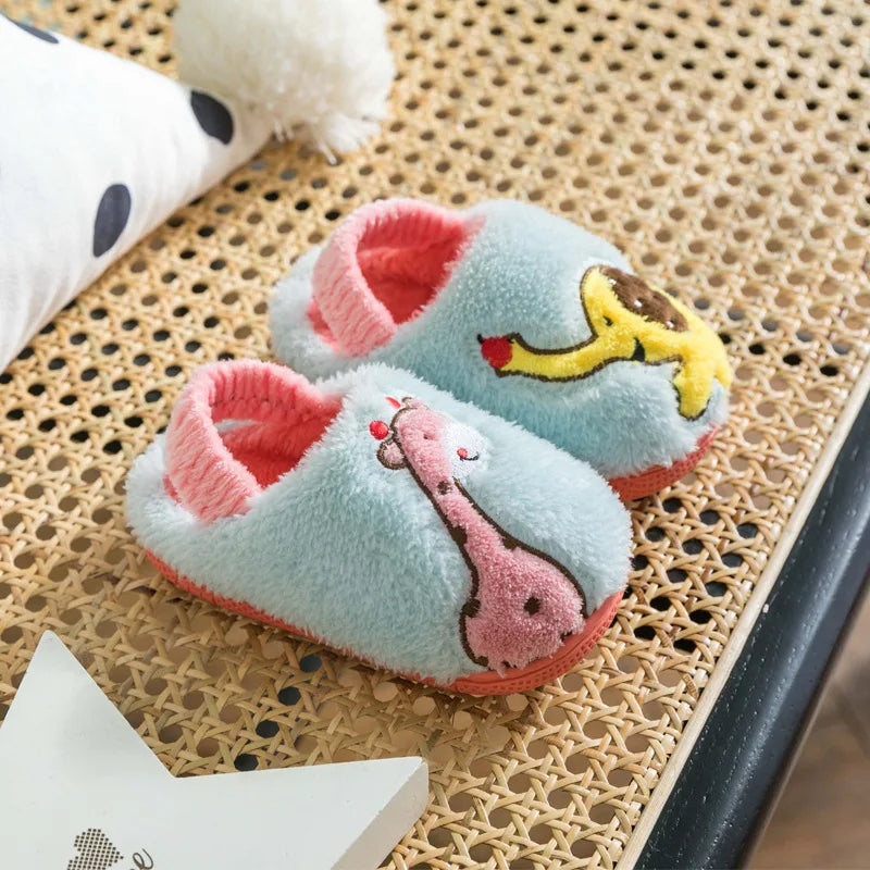 Zapatillas de algodón para bebé de 1 a 3 años, 2 hombres, Otoño/Invierno, antideslizantes para interiores, zapatos de algodón de felpa para niños, bolso con tacón para el hogar