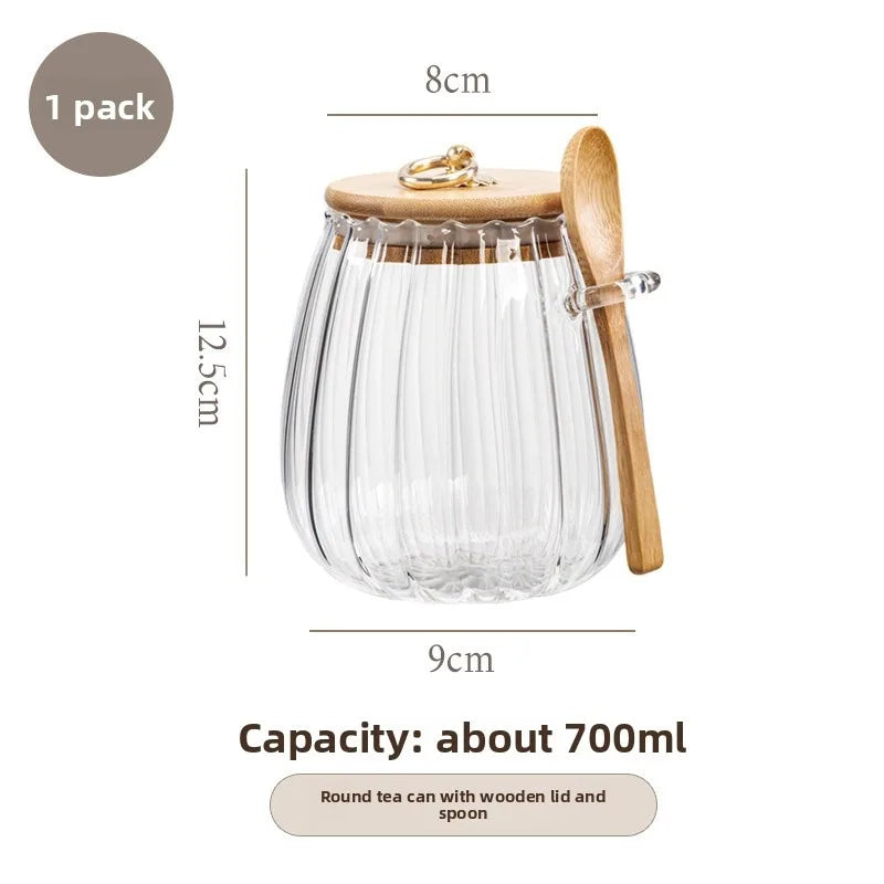 Tarro de vidrio sellado con cuchara y tapa, tarro transparente para especias, pequeño contenedor para almacenar alimentos, tarro para azúcar, tarro para té, tarro para café de cocina