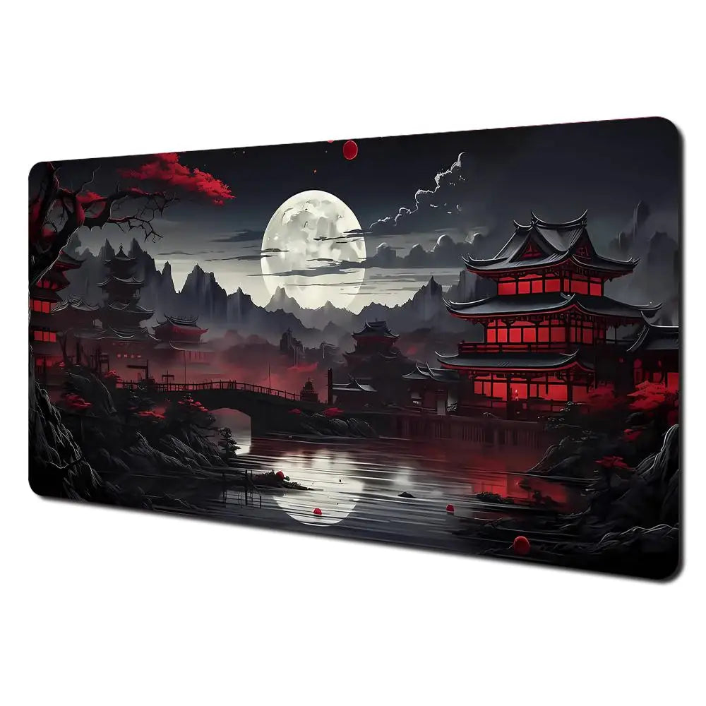 Alfombrilla de ratón grande con paisajes artísticos en rojo y negro, alfombrilla de escritorio duradera antideslizante, accesorios de oficina, alfombrilla para teclado y ratón, Tapis De Bureau