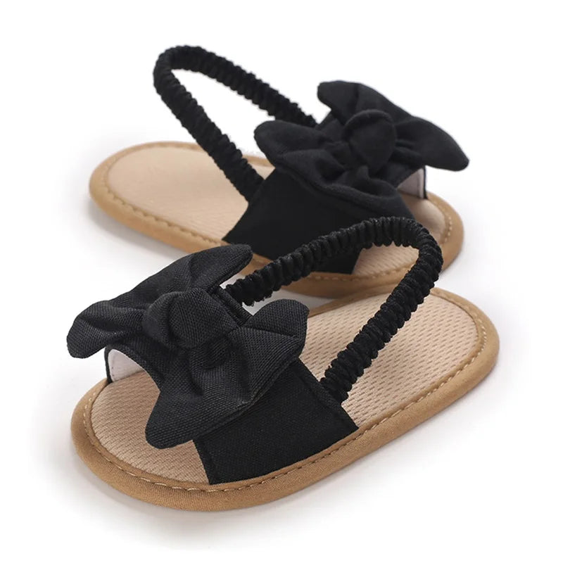 Lindas sandalias de bebé con lazo para niña, zapatos de verano de princesa, suela suave, antideslizantes, punta abierta, zapatos infantiles para caminar, zapatillas de playa