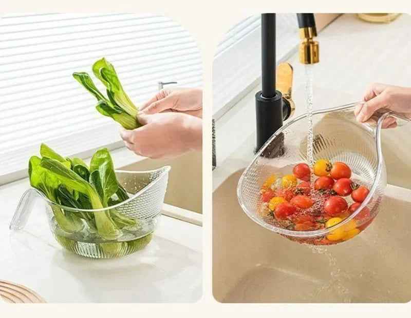 Dispositivo de lavado de cocina, filtro de lavado de arroz, lavabo de enjuague de arroz, cesta de drenaje para el hogar, fregadero de basón de fruta con mango