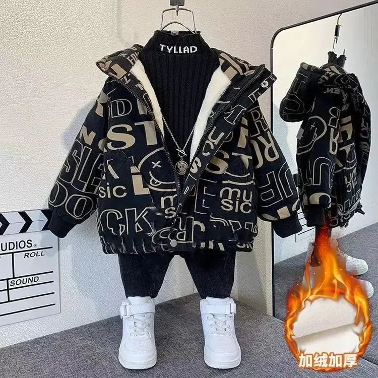 Abrigo para niños, chaqueta, prendas de vestir, Tops de algodón, moda 2023, grueso, además de terciopelo, abrigo de talla grande para invierno y otoño, ropa para niños
