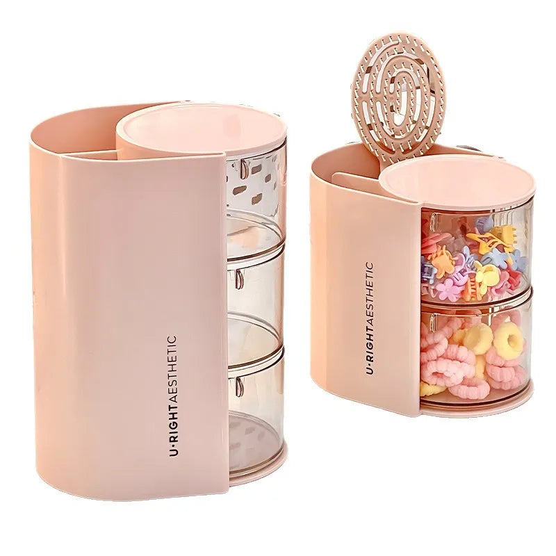 Caja de Almacenamiento de Accesorios para el Cabello de Varias Capas, Organizador de Joyas Transparente Giratorio, Estuche de Escritorio para Brochas de Maquillaje y Esponjas