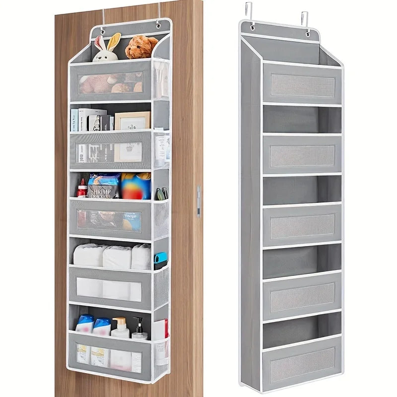 Organizador de almacenamiento colgante de 5 estantes: detrás de la puerta, antiinclinación, 5 bolsillos de gran capacidad, adecuado para dormitorio, baño