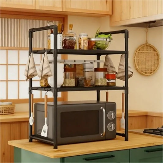 Estante de Cocina Resistente, Soporte para Horno de Microondas de Pie, Estante de Almacenamiento de 2 Niveles, Organizador para Freidora de Aire, Soporte para Ollas
