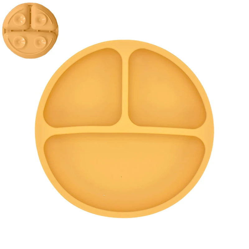 4 unids/set plato de comedor de silicona seguro para bebé, platos sólidos de dibujos animados para niños, juego de vajilla para bebé con cara sonriente, plato Retro para niños