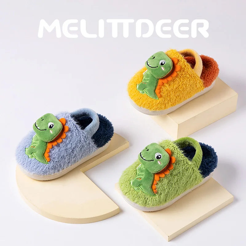MELITTDEER Zapatillas de dibujos animados para niños, zapatillas de otoño, suaves y cálidas, zapatos de interior para niños, recién llegado 2025, dinosaurio de dibujos animados