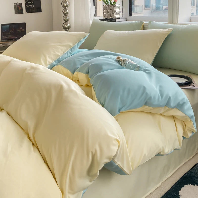 Juego de funda nórdica de Color sólido estilo Ins, ropa de cama de algodón lavada, funda de edredón, funda de almohada, juegos de cama suaves, fundas de edredón de 220x240