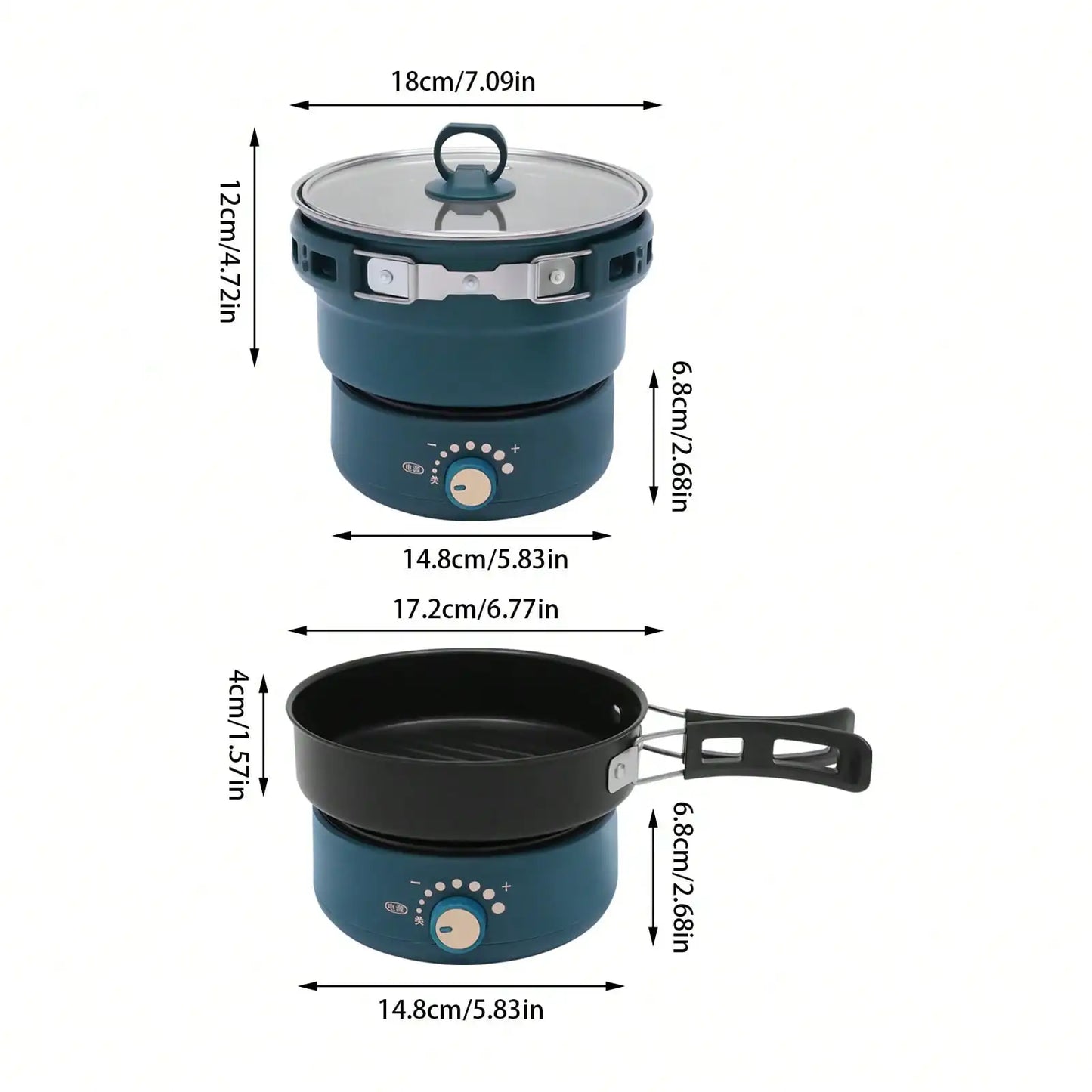Olla caliente eléctrica portátil con asas plegables, Mini olla caliente, cocina de fideos Ramen multifuncional con ajuste de potencia