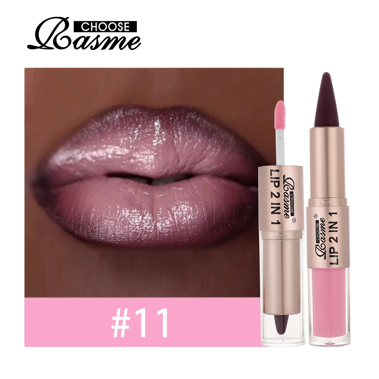 Lápiz delineador de labios degradado cónico 2 en 1, brillo de labios de cristal de espejo marrón desnudo, delineador de labios mate, maquillaje antiadherente para contorno de labios resistente al agua