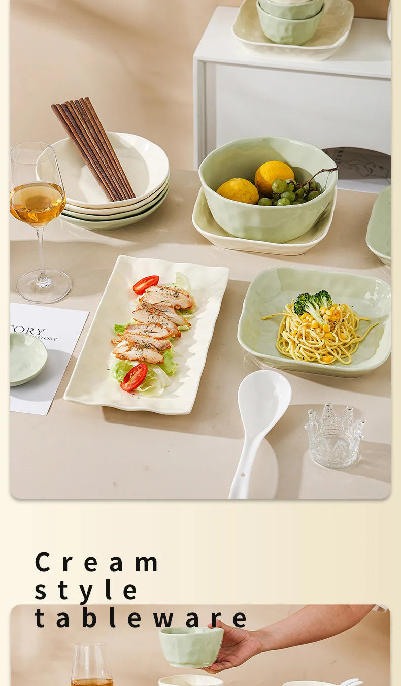 Juego de cuencos y platos de cerámica de estilo nórdico para uso doméstico, alta belleza, Simple, crema, vajilla de cerámica, nuevo