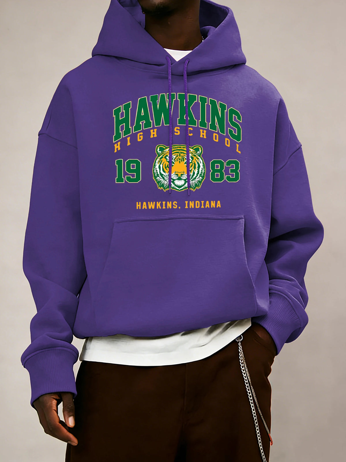 Hawkins High School 1983 estampado hombres Sudadera con capucha otoño bolsillo ropa deportiva suelta polar jersey 14 colores Unisex Simple manga larga