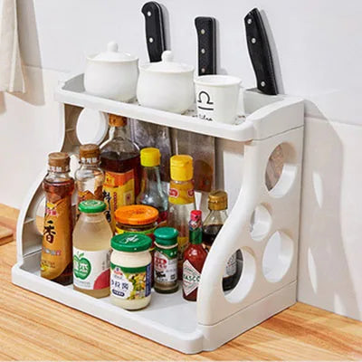 Estante de Cocina de Doble Capa, Multifuncional, Organizador de Especias y Condimentos, Portacuchillos, Estante para Utensilios de Cocina