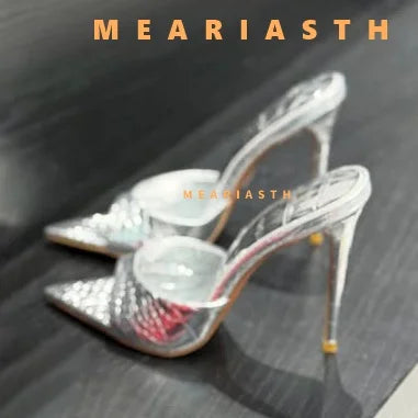 2025 verano 10 cm/12 cm zapatillas de tacón alto para mujer moda puntiaguda zapatos de Muels con punta abierta señoras elegante vestido de fiesta Sandalias