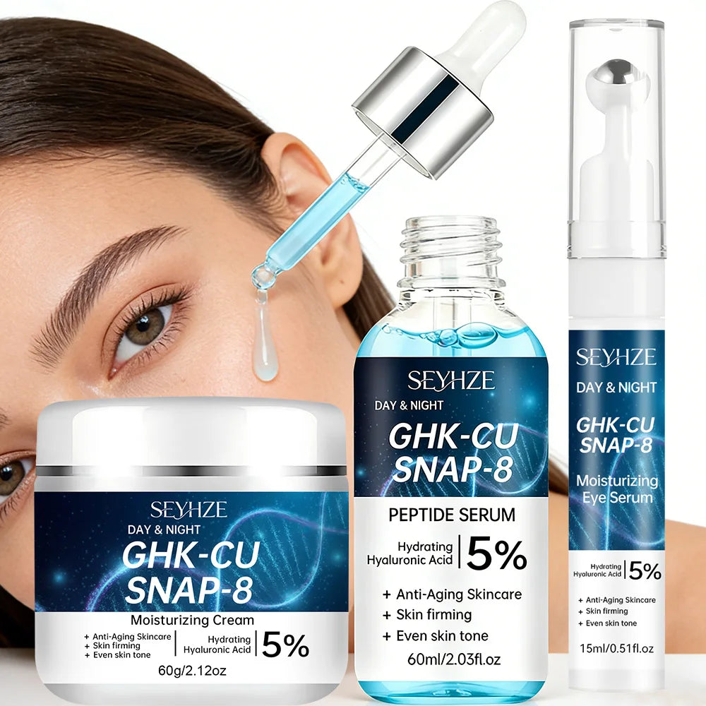 Kit de cuidado facial SEYHZE de 3 piezas con esencia para ojos, crema hidratante y sérum - Reafirmante, unifica el tono de la piel, hidratación profunda