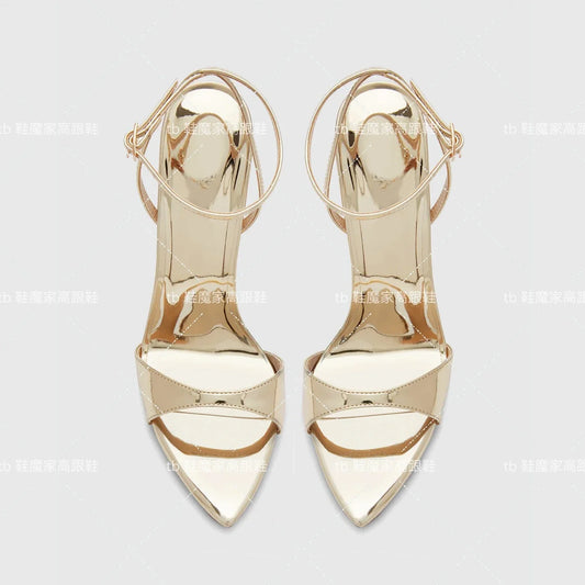 New 12cm Pointed Thin Heel High-heeled Shoes with A Single Strap and Half Drag Revealing Toes Sexy Fashion Sandals in Large Size