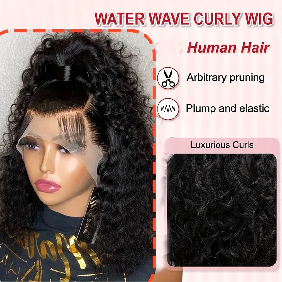 Peluca BOB de onda profunda, cabello humano 13x4 HD, pelucas frontales de encaje rizado, cabello humano prearrancado y Go, BOB Frontal corto y rizado sin pegamento