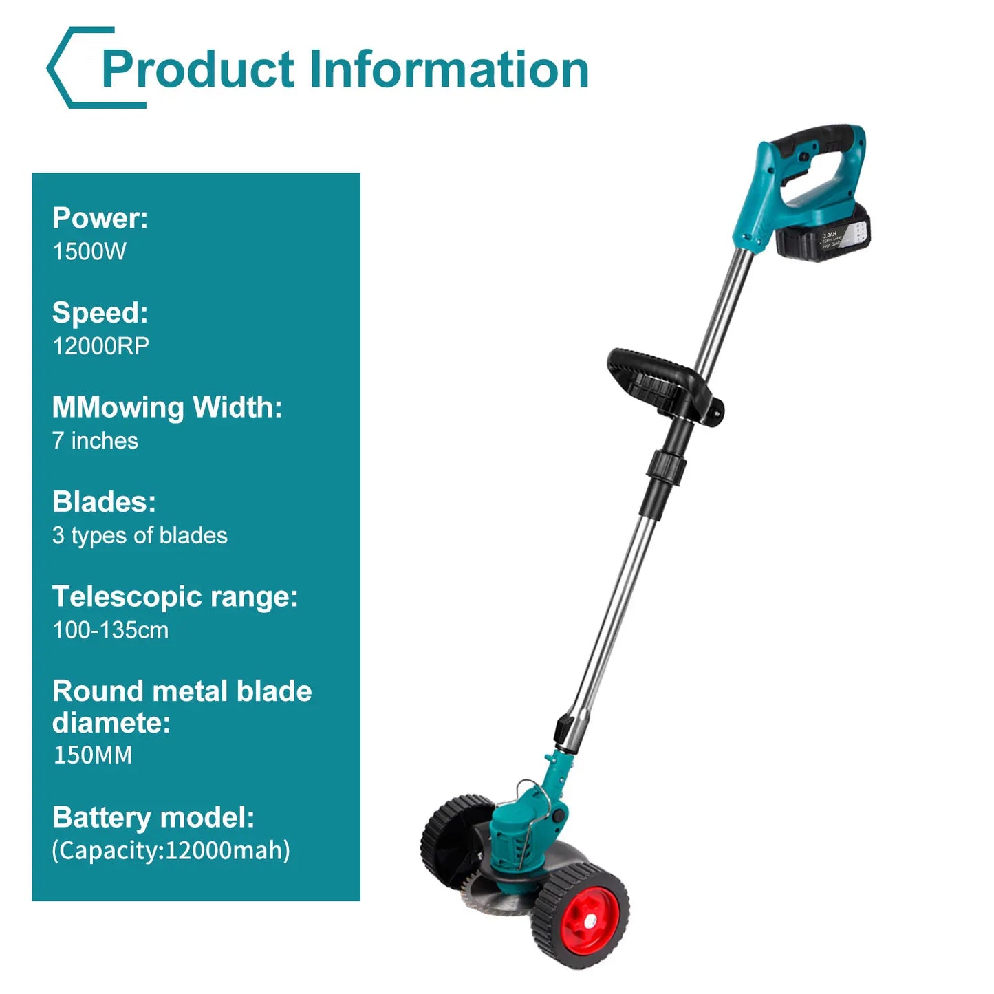 Cortacésped eléctrico inalámbrico, cortador de césped ajustable de longitud plegable, herramienta de jardín para pasadores de batería Makita de 18V