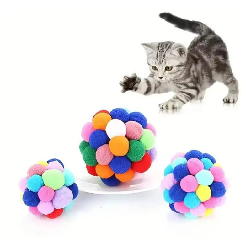 1/3 Piezas Juguetes Populares para Gatos, Pelota de Peluche con Campana Rebotadora y Pompones Coloridos, Suministros para Mascotas, Color Aleatorio, de Lana