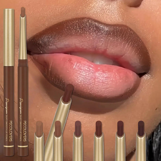Lápiz Delineador de labios mate de 6 colores, diseño biselado, lápiz labial para contorno de labios, lápiz labial marrón desnudo, maquillaje delineador de labios duradero Natural