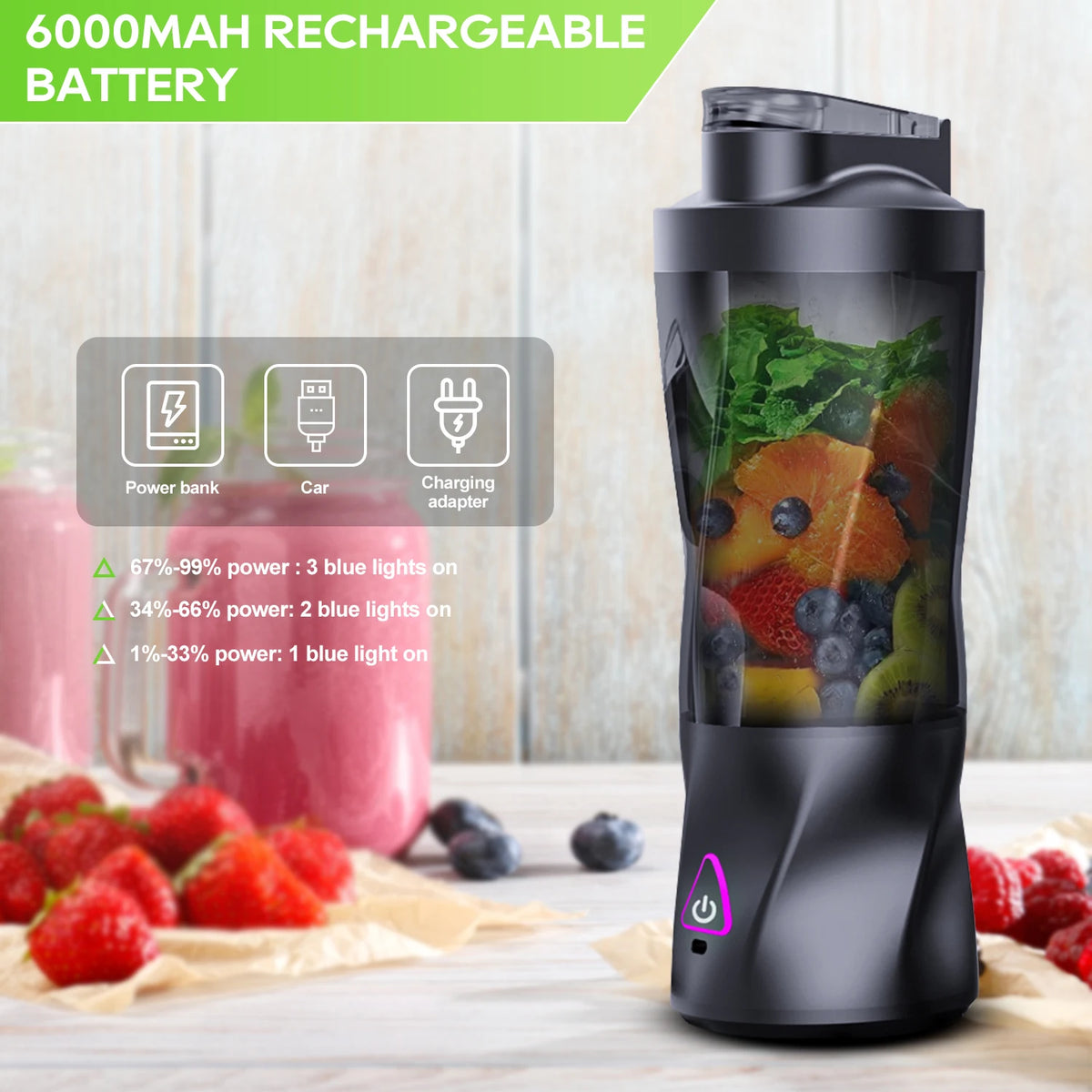 Exprimidor eléctrico portátil, mezclador de frutas frescas, 700ML, multifuncional, recargable por USB, batidos, licuadora, taza mezcladora para exteriores