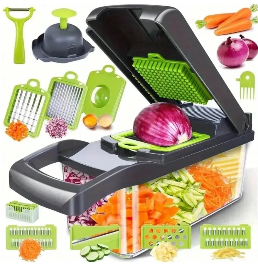 Picadora de verduras 16 en 1, picadora profesional de cebolla, picadora de alimentos multifuncional, cortadora de verduras de cocina, C vegetal