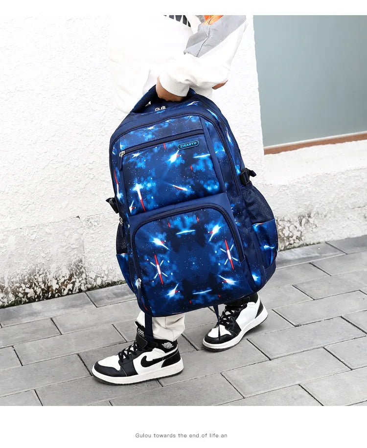 Nuevo conjunto de 3 uds de mochilas para niños, bolso escolar con patrón de cielo estrellado para estudiantes, bolso escolar impermeable con bolsa de almuerzo, estuche para lápices