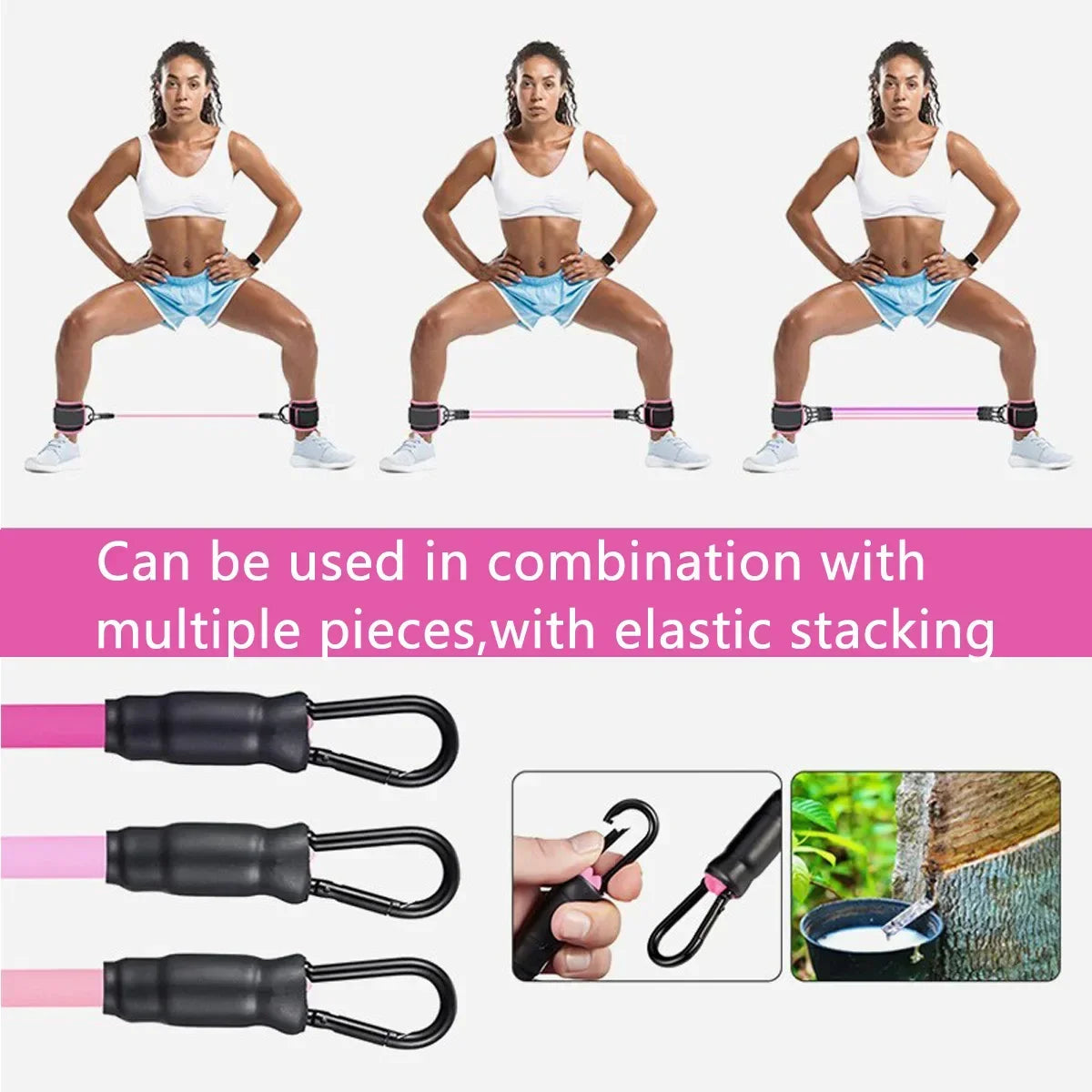 Juego de Bandas de Resistencia con Correas para Tobillos, Equipo de Ejercicio, Pesas para Tobillos, Banda Elástica de Yoga para Gimnasio, para Hombre y Mujer