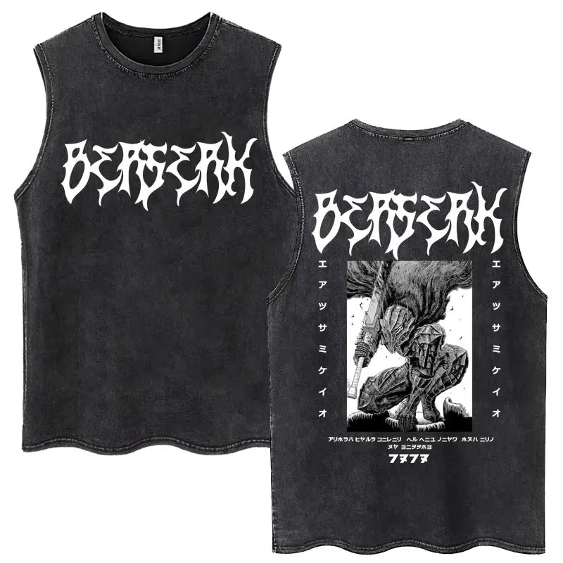 Camisetas sin mangas Harajuku lavadas de Anime Berserk Guts, camisetas Retro de Manga Gatsu Griffith Zodd, camisetas sin mangas, Camiseta de algodón Unisex de gran tamaño