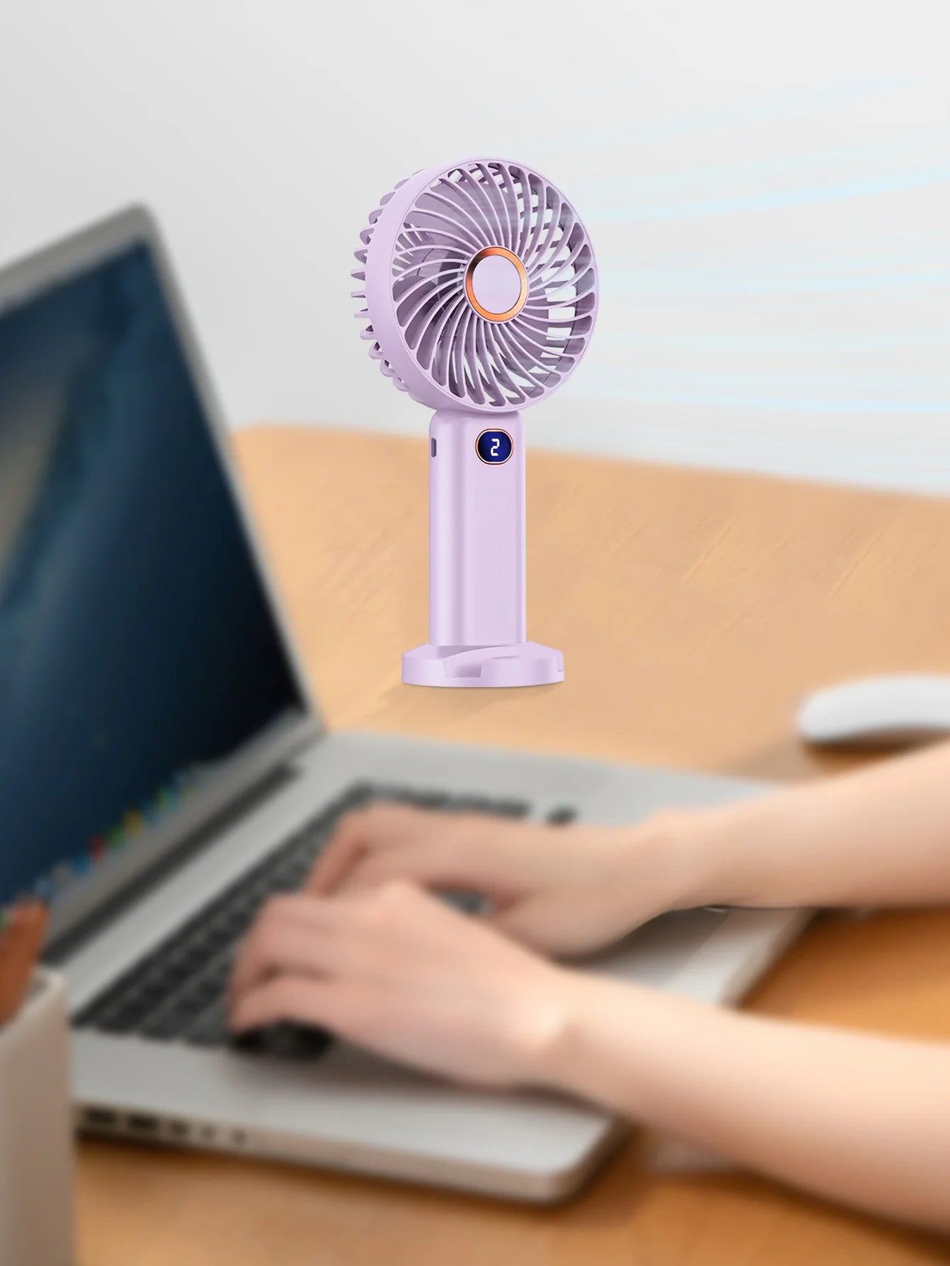 Ventilador portátil de mano, miniventilador recargable por USB, pantalla Digital, ajuste de 5 velocidades, adecuado para viajes, exteriores, oficina y hogar