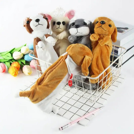 Estuche para lápices de papelería, bolsa para lápices con forma de perro de peluche de dibujos animados, bolsa para bolígrafos de animales, suministros escolares para niños, bolsa para lápices creativa