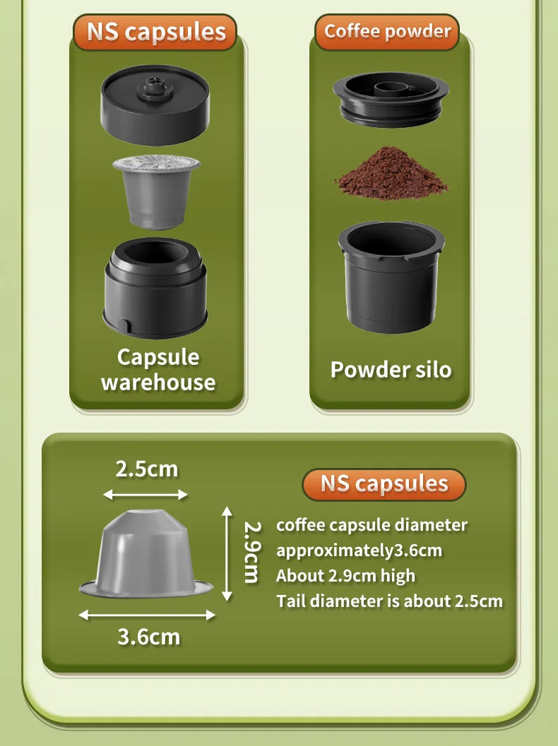 Cafetera Espresso eléctrica inalámbrica 2 en 1 para coche y hogar, cafetera portátil para acampar, cafetera de viaje en polvo cápsula