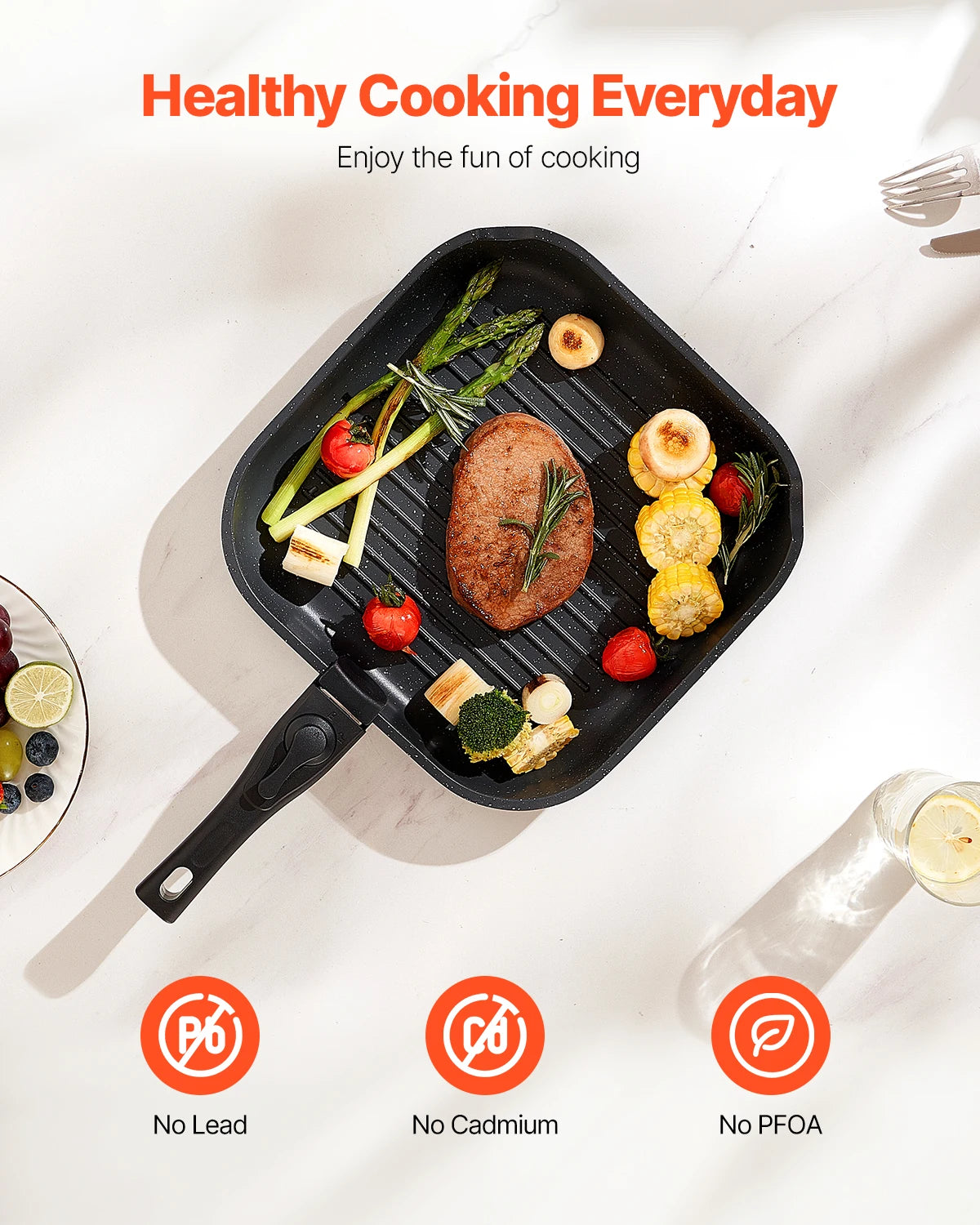 SucceBuy Juego de utensilios de cocina antiadherentes de 17 piezas, ollas y sartenes de granito, utensilios de cocina de inducción con sartén para freír salsa