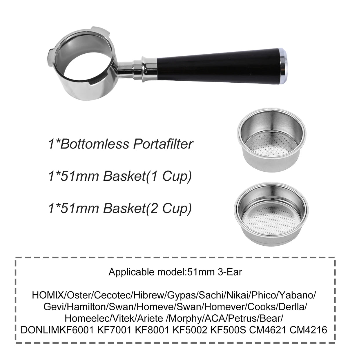 Portafiltro sin fondo para café, 51mm, para Homix H11 Oster Cecotec Hibrew, cesta de filtro de repuesto de 1 y 2 tazas, accesorio para máquina de café expreso